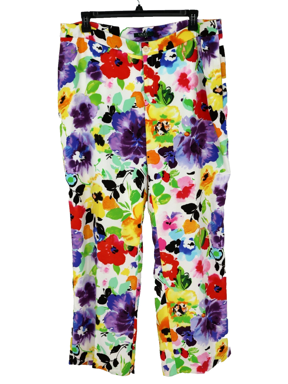 LRL Ralph Lauren Pants Plus Size 18W White Floral Lined Wide Leg Satin Beach